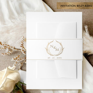 Chic White and Gold Monogram Crest Wedding Invitation Belly Band