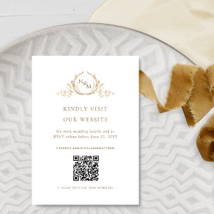 Chic White and Gold Monogram QR Code / RSVP Online Enclosure Card