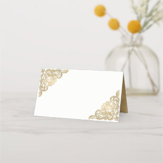 Chic White and Gold Wedding Folded Place Card