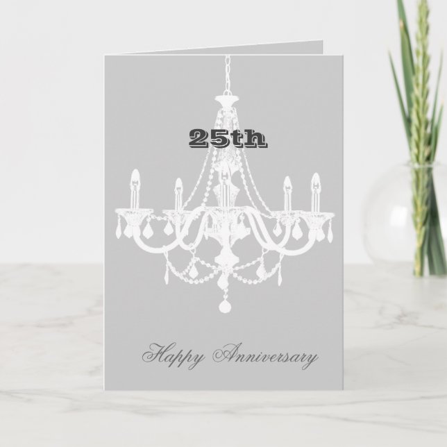 Chic White and Gray Chandelier Anniversary Card (Front)