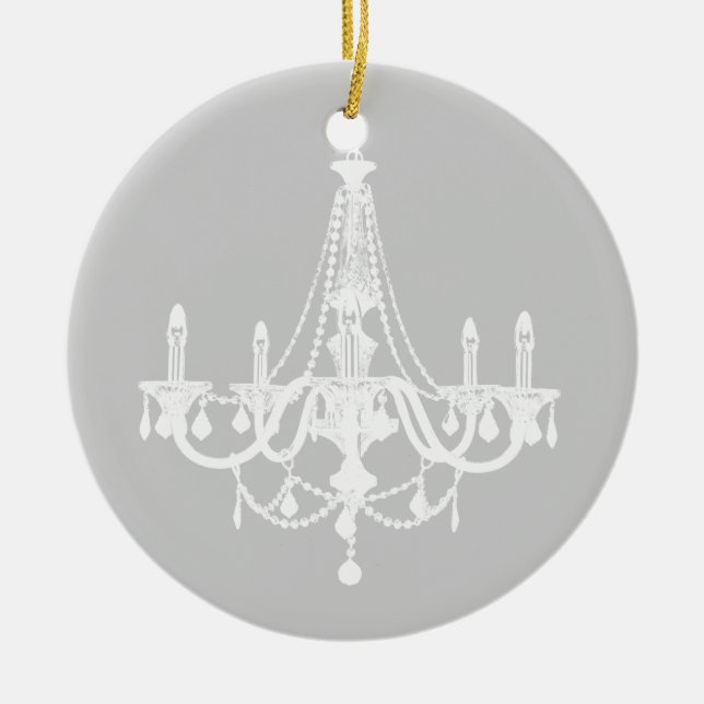 Chic White and Gray Chandelier Ceramic Ornament (Front)