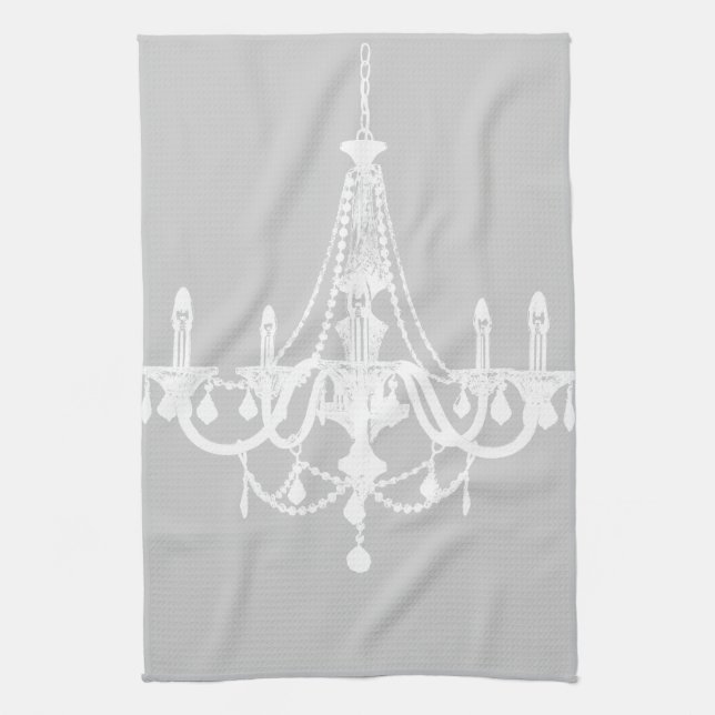 Chic White and Gray Chandelier Kitchen Towel (Vertical)