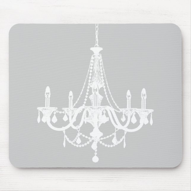 Chic White and Gray Chandelier Mouse Pad (Front)