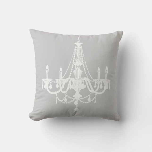 Chic White and Gray Chandelier Throw Pillow (Front)