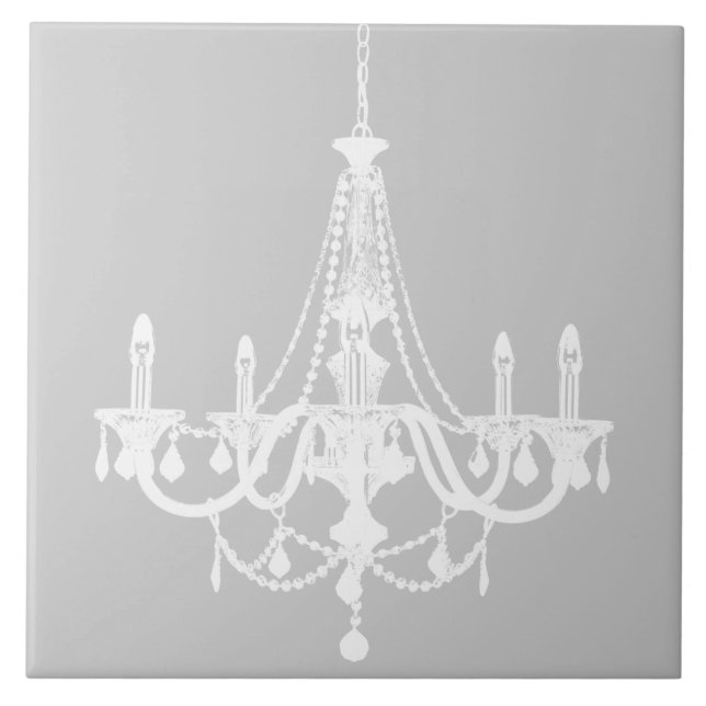 Chic White and Gray Chandelier Tile (Front)
