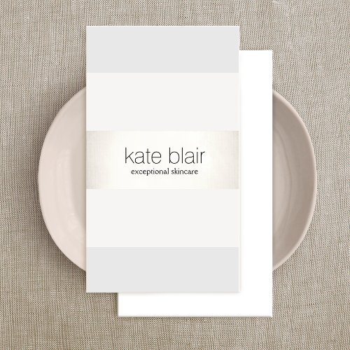 Chic White and Gray FAUX Silver Stripe Business Card