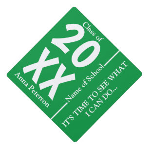 Chic White and Green Custom Graduation Cap Topper