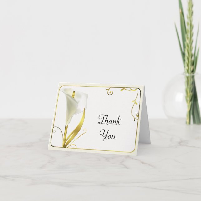 Chic White and Ivory Calla Lily Thank You Card (Front)