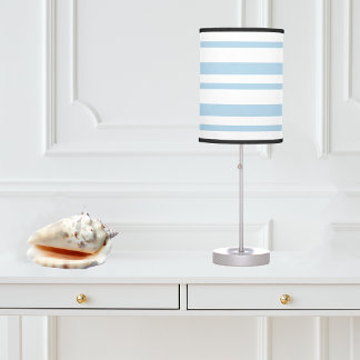 Chic White and Light Blue Stripes Beach House Table Lamp