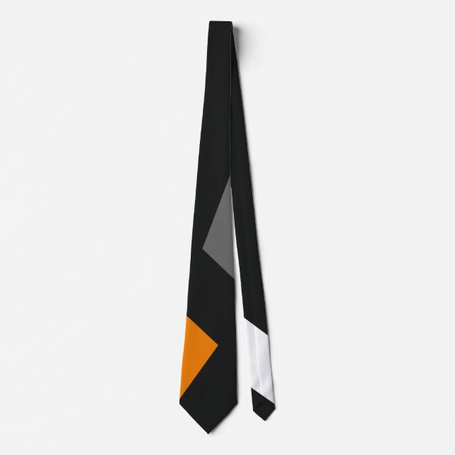 Chic White and Orange Modern Random Shapes Neck Tie (Front)