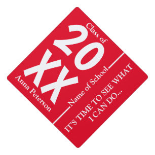 Chic White and red Custom Graduation Cap Topper