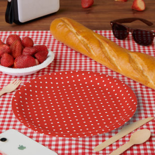 Chic White and Red Polka Dots Pattern Paper Plate