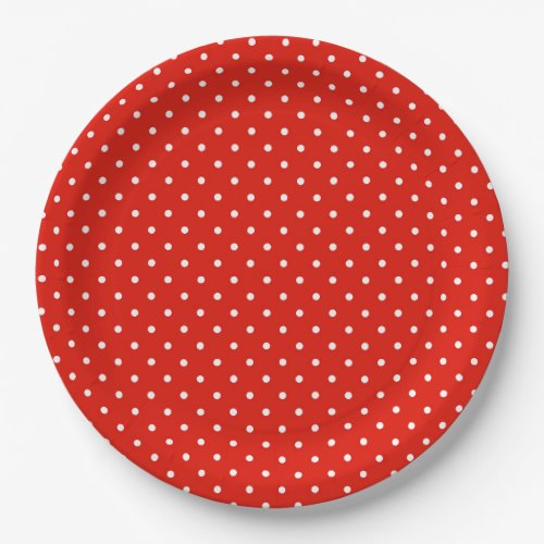 Chic White and Red Polka Dots Pattern Paper Plate