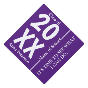 Chic White and Royal Purple Custom Graduation Cap Topper