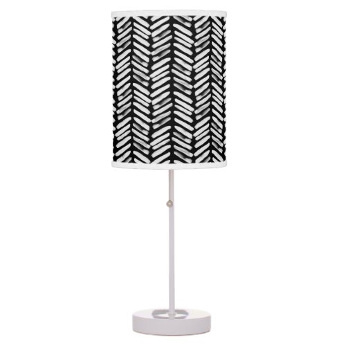 Chic White Black Gray Abstract Chevron Art Stripes Table Lamp