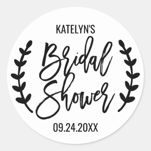 Chic White Black Olive Branches Bridal Shower Classic Round Sticker