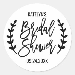 Chic White Black Olive Branches Bridal Shower Classic Round Sticker