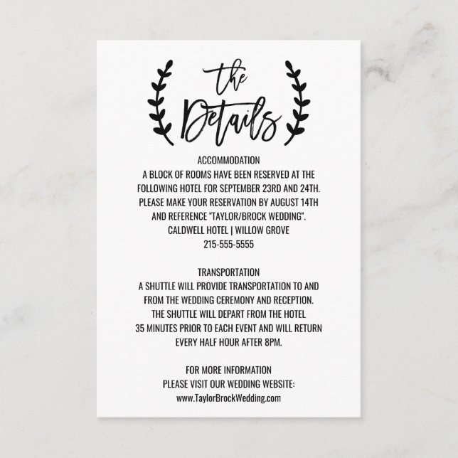 Chic White Black Olive Branches Details Card (Front)