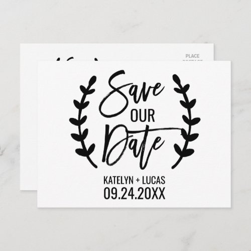 Chic White Black Olive Branches Save our Date Announcement Postcard