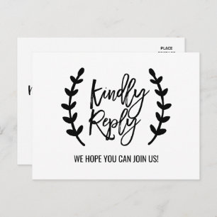 Chic White Black Olive Branches Song Request RSVP Invitation Postcard
