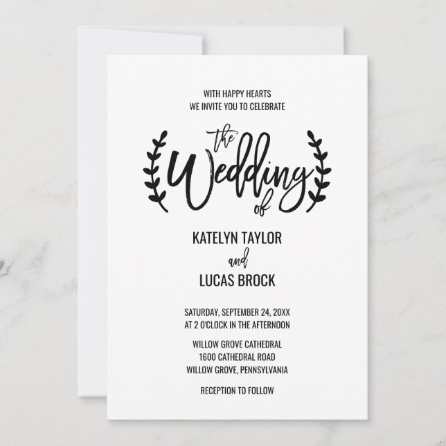 Chic White Black Olive Branches Wedding Invitation (Front)