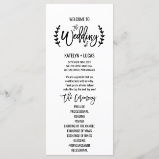 Chic White Black Olive Branches Wedding Program