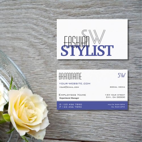 Chic White Blue and Black Simple with Monogram Business Card