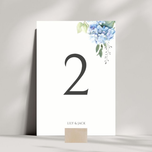 Chic White & Blue Hydrangea Wedding Table Number (Creator Uploaded)