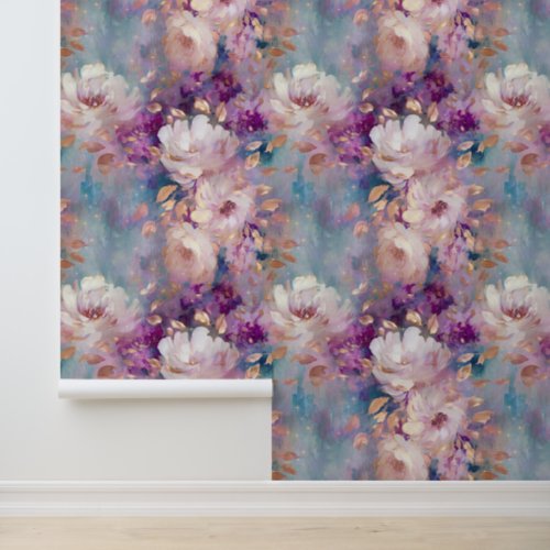 Chic White Blue Purple Floral Wallpaper