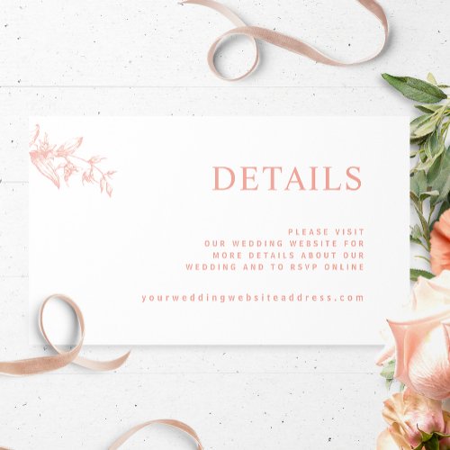 Chic White Blush Peach Wedding Website  Details Enclosure Card