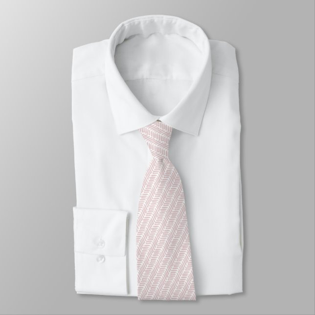 Chic White Blush Rose Pink Abstract Chevron Neck Tie (Tied)