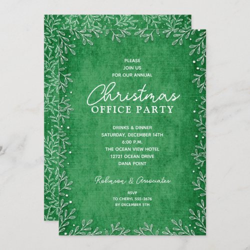 Chic White Botanicals Green Christmas Invitations