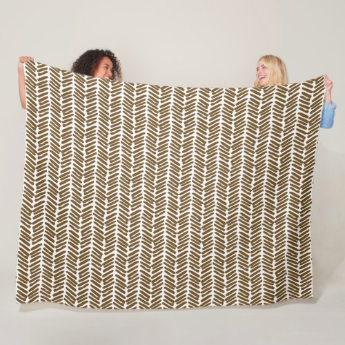 Chic White Brown Abstract Chevron Art Stripes Fleece Blanket