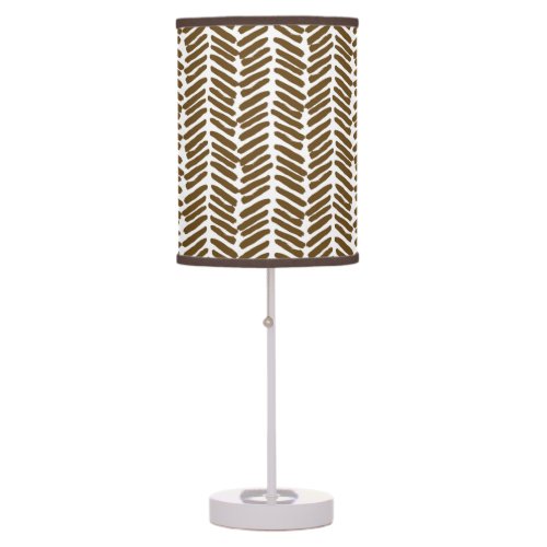 Chic White Brown Abstract Chevron Art Stripes Table Lamp