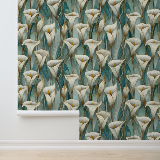Chic white cala pattern wallpaper  (Application)