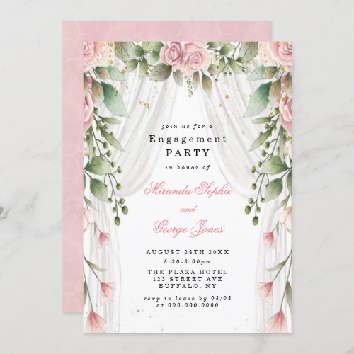 Chic White Canopy Pink Floral Engagement Party Invitation
