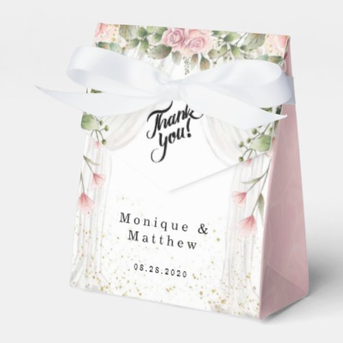 Chic White Canopy Pink Florals Wedding Favor Boxes