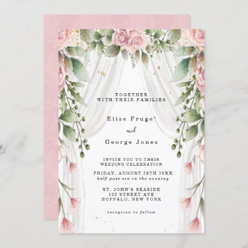 Chic White Canopy Pink Florals Wedding Invitation