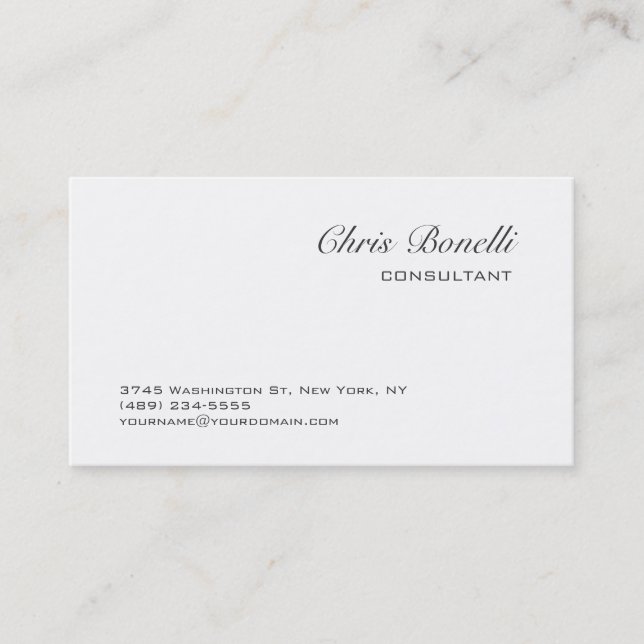 Chic White Contemporary Trendy Business Card (Front)