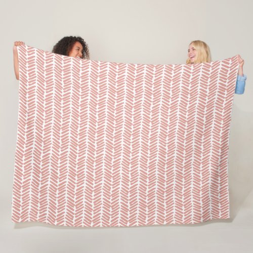 Chic White Coral Blush Pink Abstract Chevron Art Fleece Blanket