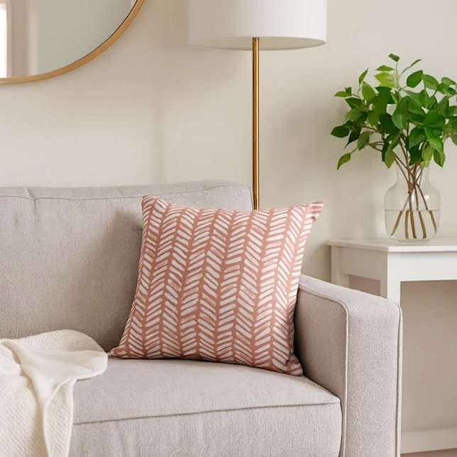 Chic White Coral Blush Pink Abstract Chevron Art Throw Pillow (Creator Uploaded)