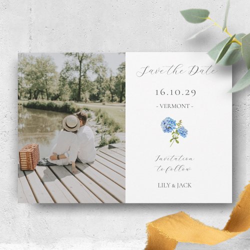 Chic White Couple Photo Floral Hydrangea Save The Date