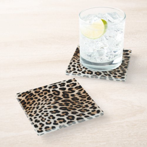 Chic White Cream Black Leopard Print Glass Coaster