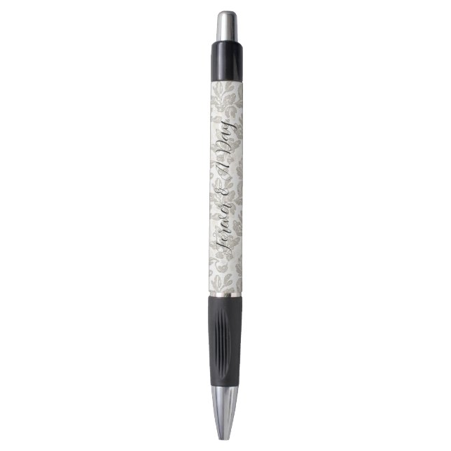 Chic White Cream Floral Wedding Pen (Front Vertical)