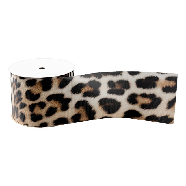 Chic White Cream Leopard Print Grosgrain Ribbon (Spool)