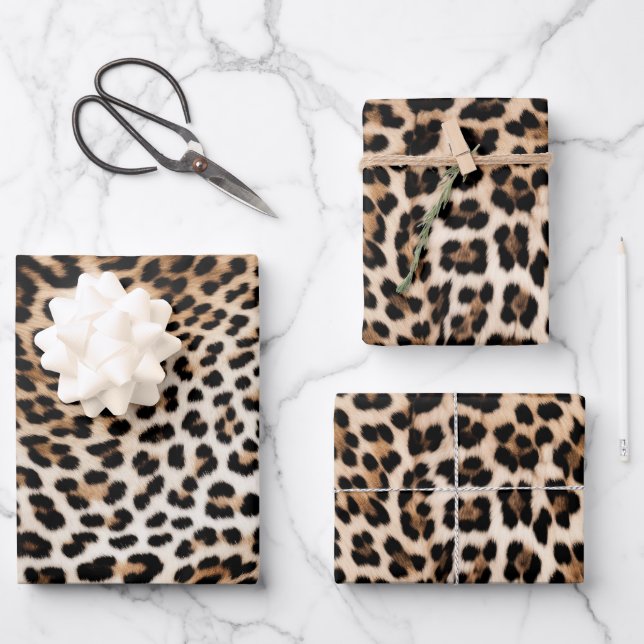 Chic White Cream Leopard Print Wrapping Paper Sheets (Front)
