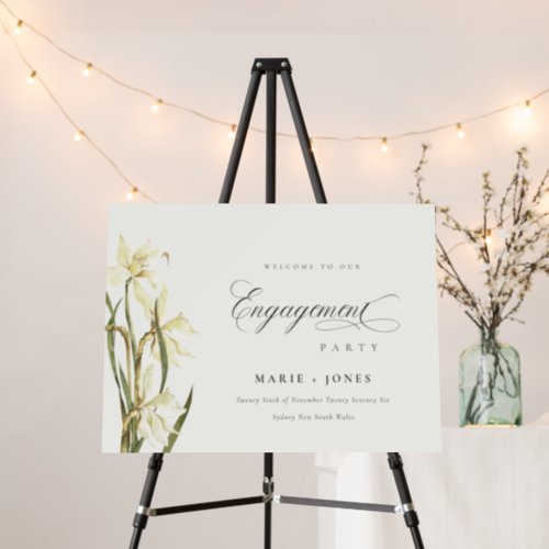 Chic White Daffodil Floral Engagement Welcome Foam Board