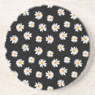 Chic White Daisies Pattern on black background Coaster