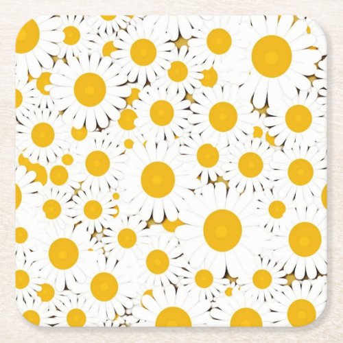 Chic white daisies pattern square paper coaster