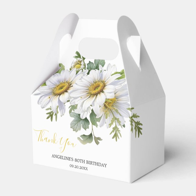 Chic White Daisy Floral Greenery Birthday Favor Boxes (Front Side)